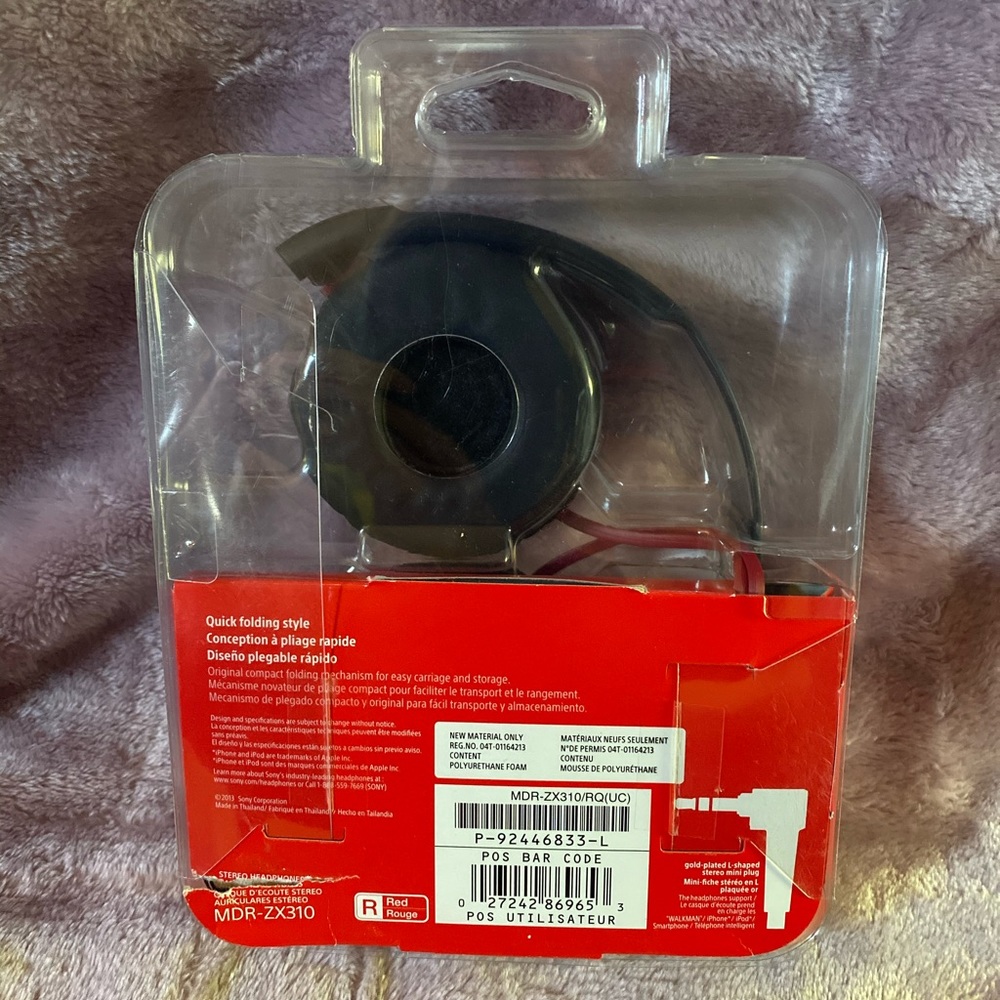 Sony Metallic Red Foldable Wired Headphones NWT - Picture 2 of 5